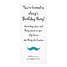 Turquoise glitter moustache personalized announcements