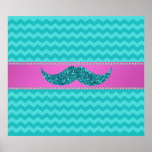 Turquoise glitter moustache poster