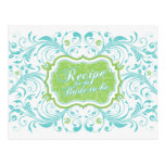 Turquoise Green Floral Recipe Card for the Bride Postcards