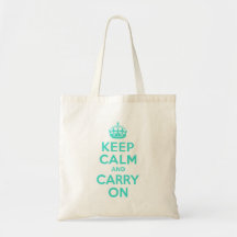 Turquoise Keep Calm and Carry On Canvas Bags