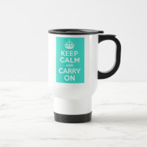 Turquoise Keep Calm and Carry On Coffee Mugs