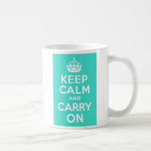 Turquoise Keep Calm and Carry On Mugs