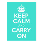 Turquoise Keep Calm and Carry On Post Card