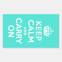 Turquoise Keep Calm and Carry On Rectangle Stickers