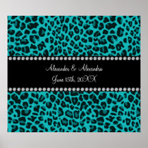 Turquoise leopard pattern wedding favors print