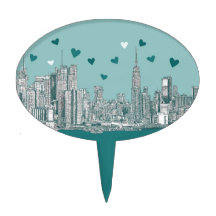 Turquoise NYC hearts Cake Toppers