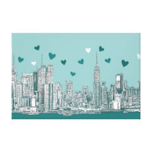 Turquoise NYC hearts Canvas Print