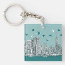 Turquoise NYC hearts Key Chain