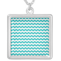 turquoise  white chevrons personalised necklace