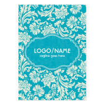Turquoise & White Floral Damasks-Customised Business Card Templates