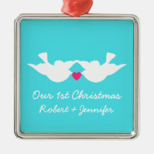 Turquoise White Love Birds Silhouette Ornaments