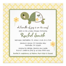 Turtle in Diaper Baby Shower Invitations in Yellow