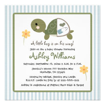 Turtle in Diapers Baby Shower Invitations Blue