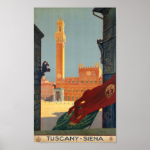 Tuscany Siena Italy Vintage Italian Travel Poster