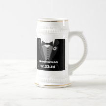 Tuxedo Bow Tie Gerber Daisy Groomsman Stein - Mugs