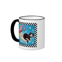 Tuxedo Cat Asleep on the Moon | Cat Art Mug