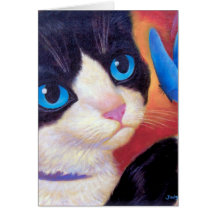 Tuxedo Cat Butterfly Painting - Multi Cards