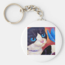 Tuxedo Cat Butterfly Painting - Multi Key Chains
