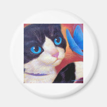 Tuxedo Cat Butterfly Painting - Multi Refrigerator Magnets