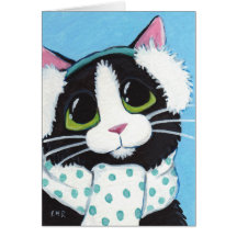 Tuxedo Cat Dressed for Winter Christmas Card