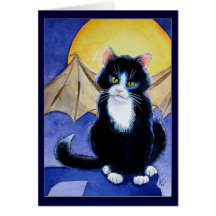 Tuxedo Cat Halloween Gargoyle card or invitation