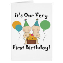 Twin Babies 1st Birthday Tshirts and Gifts Greeting Card