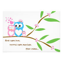 Twin Baby Girl Owl Baby Shower Invitation