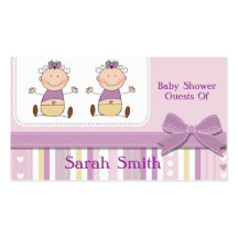 Twin Baby Girls & Stripes Baby Shower Business Cards