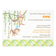 Twin Boy and Girl First Birthday Invitation