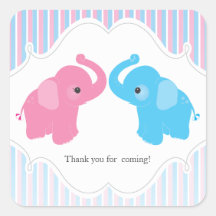 Twin Boy & Girl Elephant Baby Shower Favour Sticke Stickers