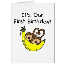 Twin Boys 1st Birthday Monkey Tshirts and Gifts Cards
