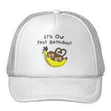Twin Boys 1st Birthday Monkey Tshirts and Gifts Mesh Hat