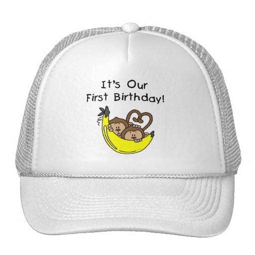 Twin Boys 1st Birthday Monkey Tshirts and Gifts Mesh Hat