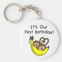Twin Boys 1st Birthday Monkey Tshirts and Gifts Key Chain