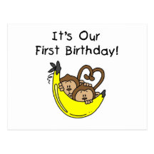 Twin Boys 1st Birthday Monkey Tshirts and Gifts Postcards
