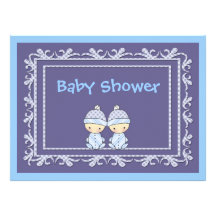 Twin Boys Baby Shower Invite Blue