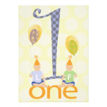 Twin Boys First Birthday Party Invitation