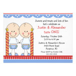 Twin Boys First Birthday Personalized Announcement