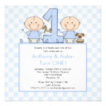 Twin Boys Stick Figure Twins Birthday Invitation