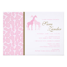 Twin Giraffes Baby Shower Invitation - Girls
