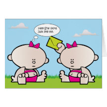 Twin girl babies greeting card