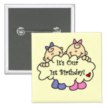 Twin Girls 1st  Birthday Tshirts and Gifts Pinback Buttons