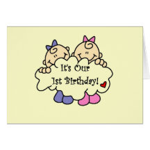 Twin Girls 1st  Birthday Tshirts and Gifts Card