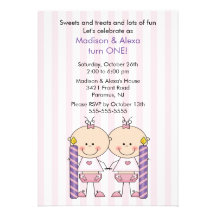 Twin Girls First Birthday Invitation