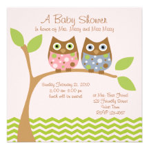 Twin Owl Baby Shower Invitation