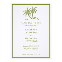 Twin Palm Trees Save the Date Wedding Announcement