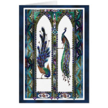 Twin Peacocks Greeting Card