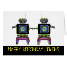 Twin Robots Birthday 2 years old birthday card