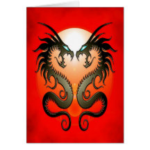 Twin Tribal Dragons Greeting Card