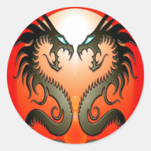Twin Tribal Dragons Round Sticker